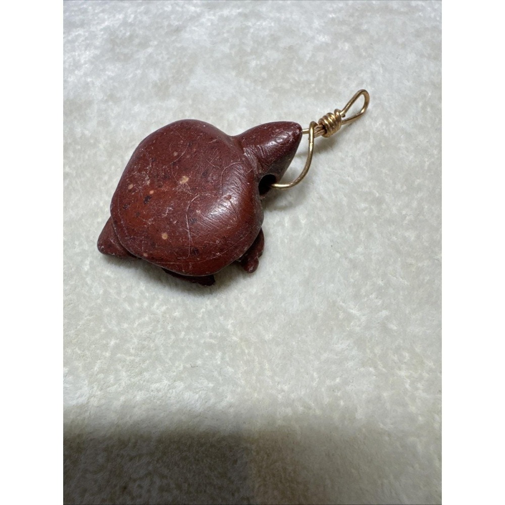 Hand Carved Red‎ Stone Turtle Pendant Wire Wrapped Animal Totem Figurine